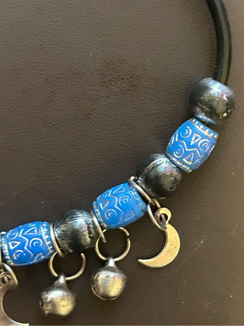 Vintage Blue Beaded Moon Charm Bracelet Tribal Beads - Women’s Jewelry - Picture 3 of 9